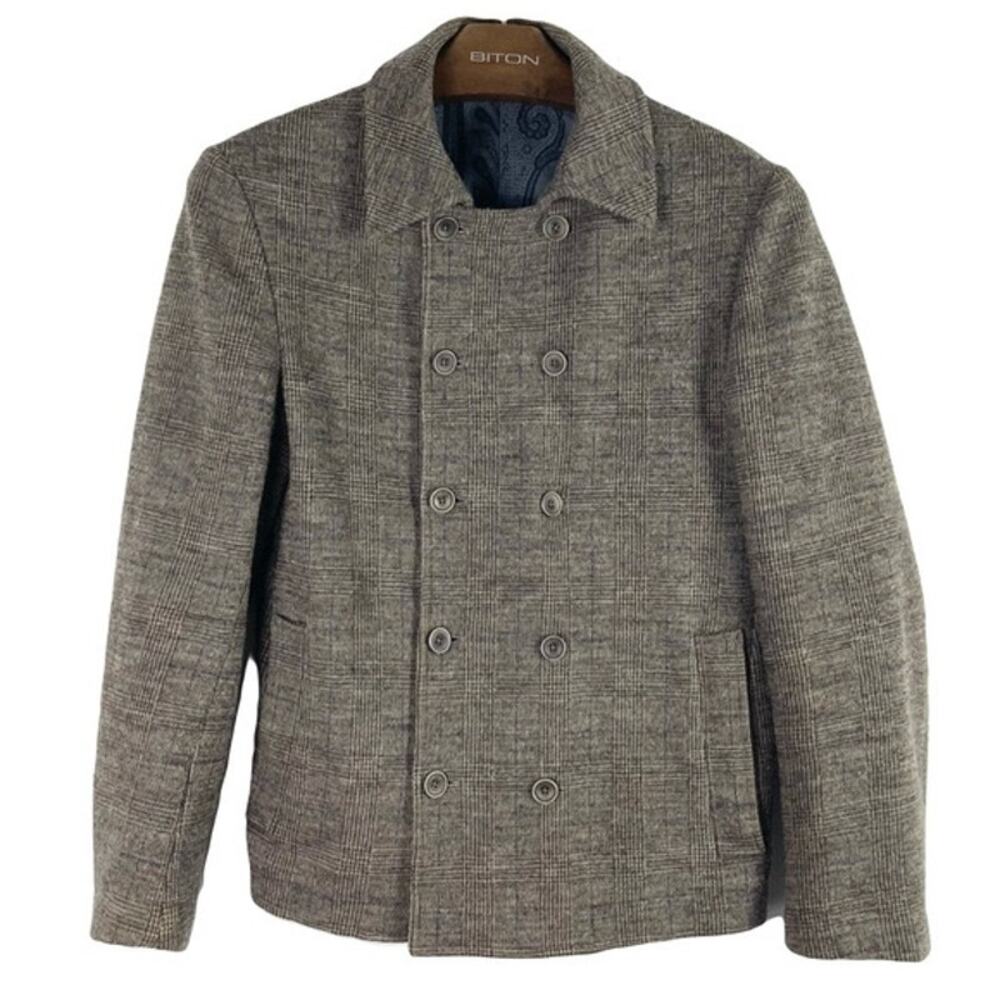NWOT ALTEA Blazer Jacket Men EU 48~M ITALY Wool Plaid Grey Brown Double-Breasted